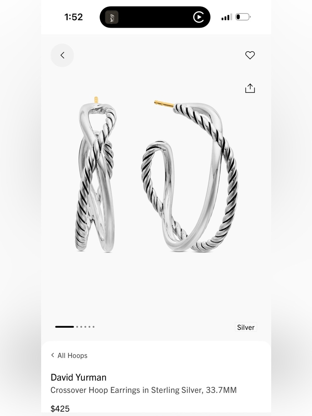 David Yurman Sterling Silver Crossover Hoop Earrings 33.7MM